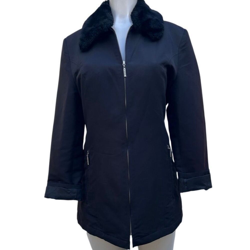 Free of All Average Jacket Women's Size 38 Black Faux Fur Collar Full Zip